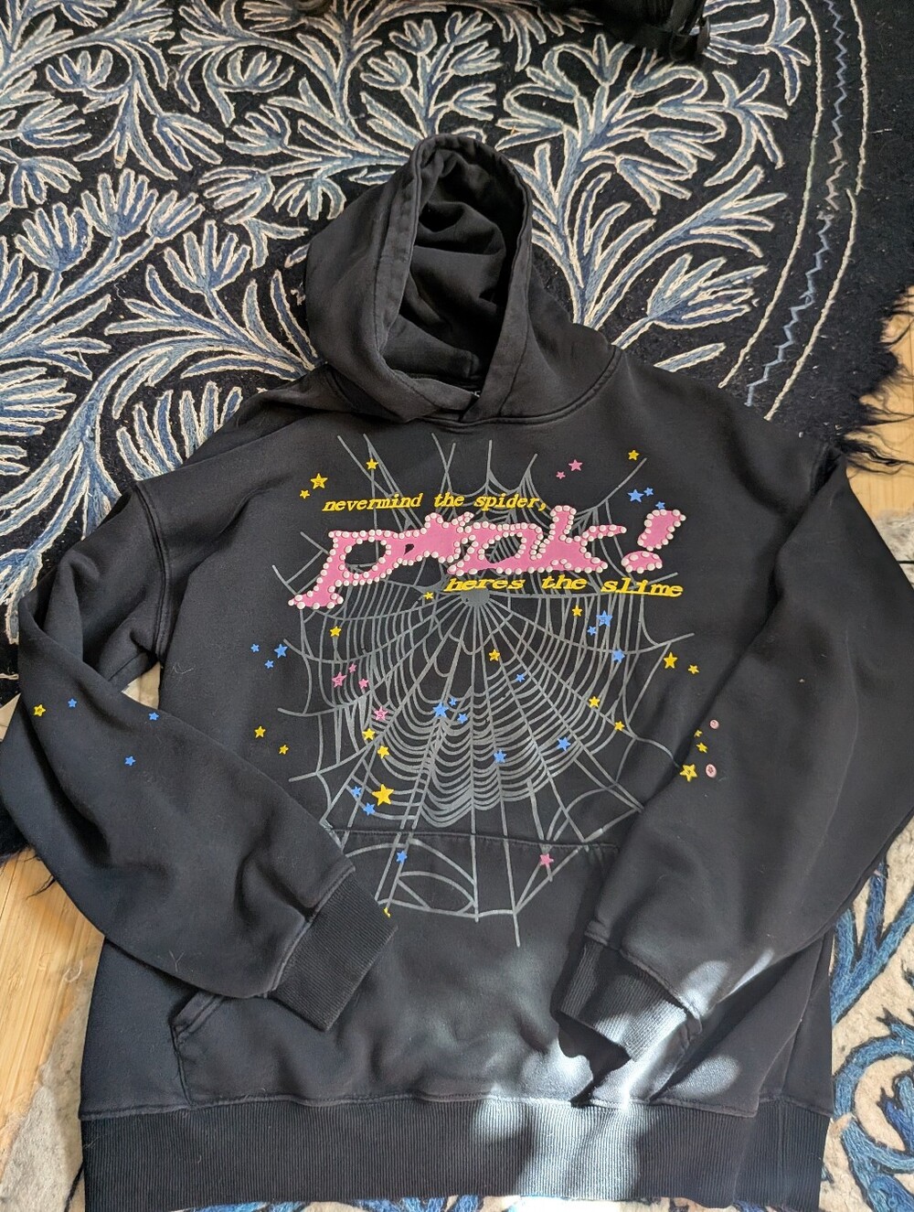 Sp5der P*NK V1 Nevermind the Spider Black Hoodie Medium